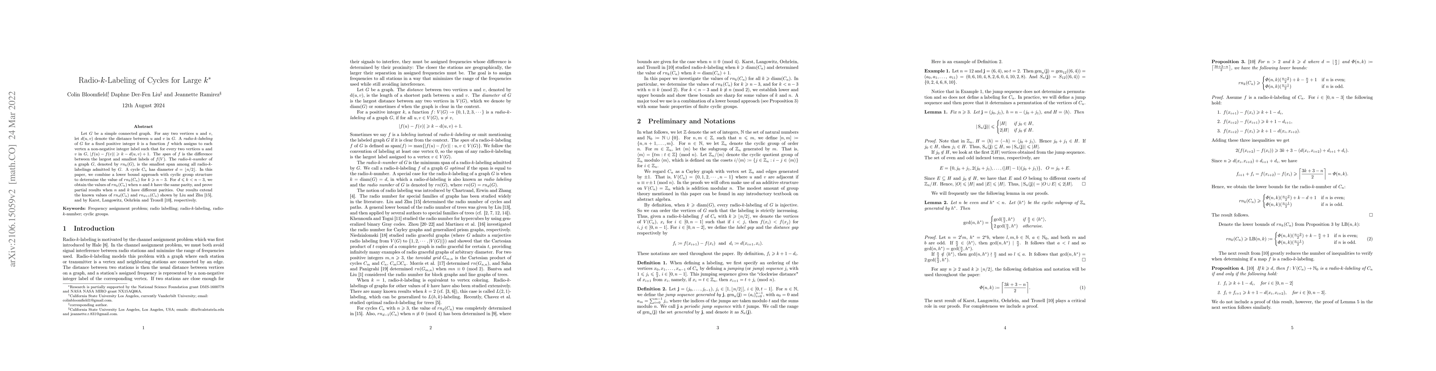 Thumbnail for Radio-k-Labeling of Cycles for Large k