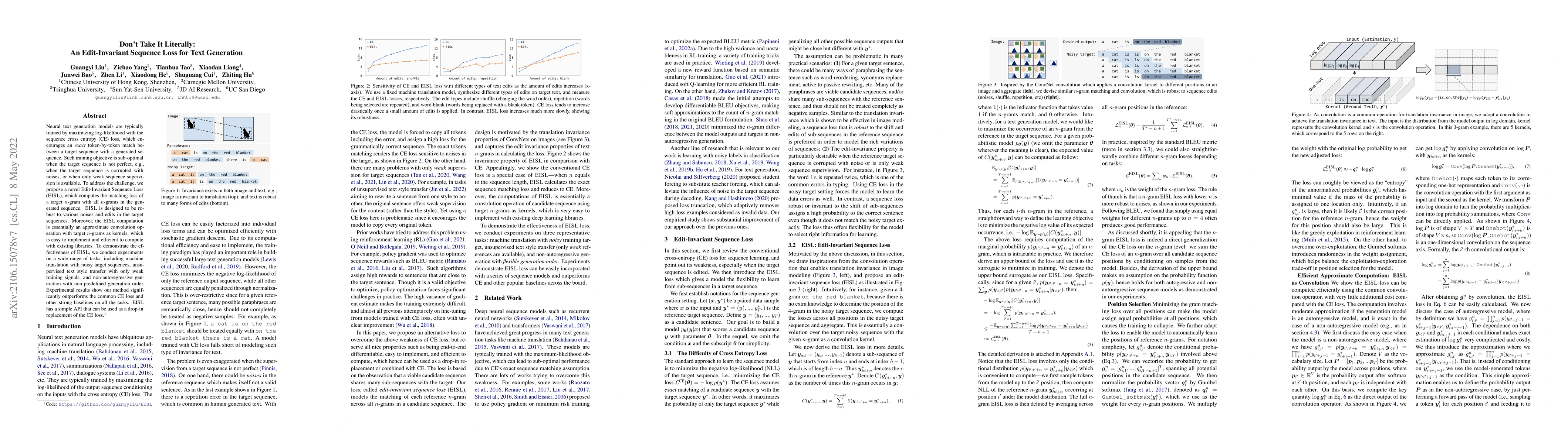 Thumbnail for Don't Take It Literally: An Edit-Invariant Sequence Loss for Text
  Generation