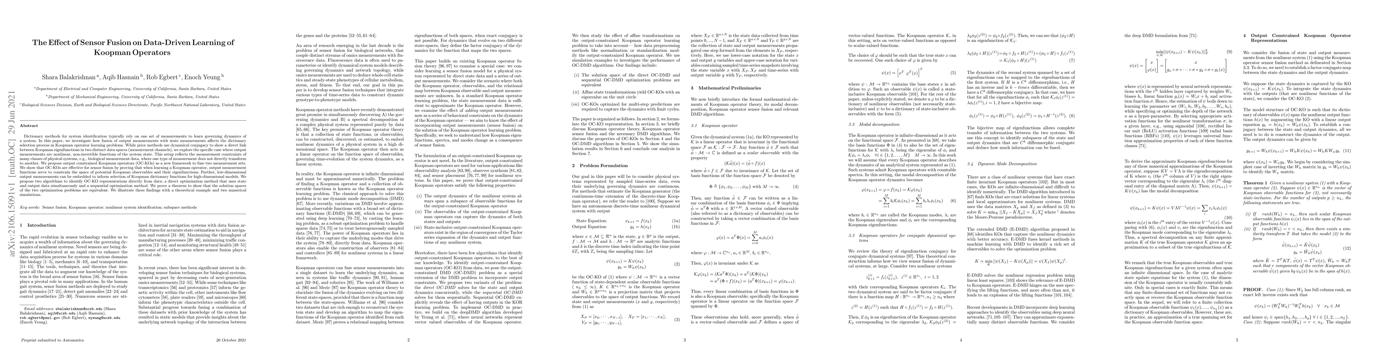 Thumbnail for The Effect of Sensor Fusion on Data-Driven Learning of Koopman Operators