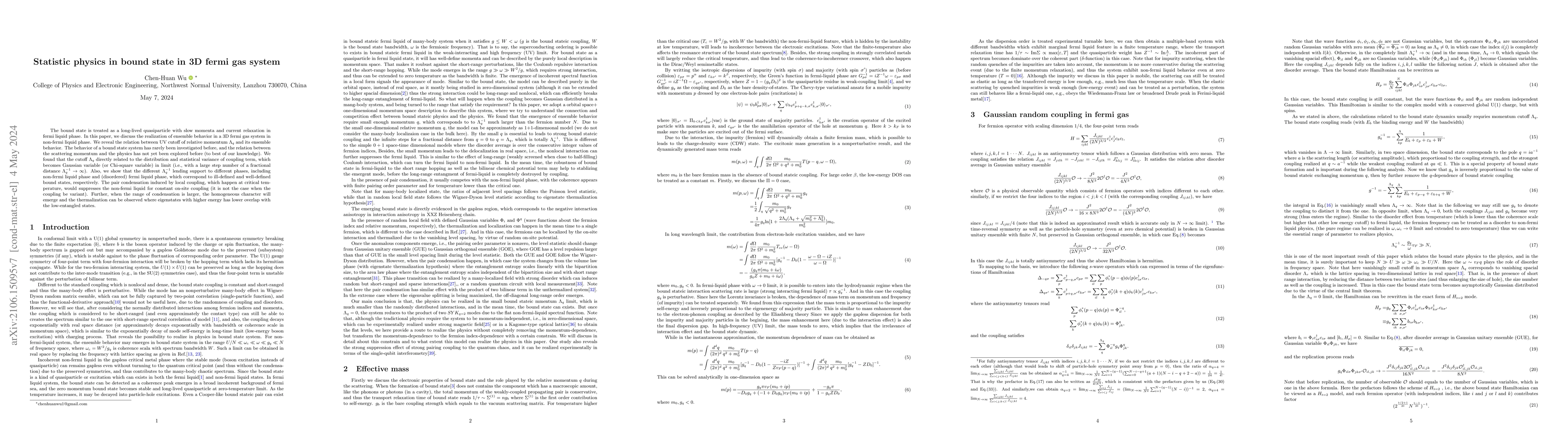 Thumbnail for Statistic physics in bound state in 3D fermi gas system