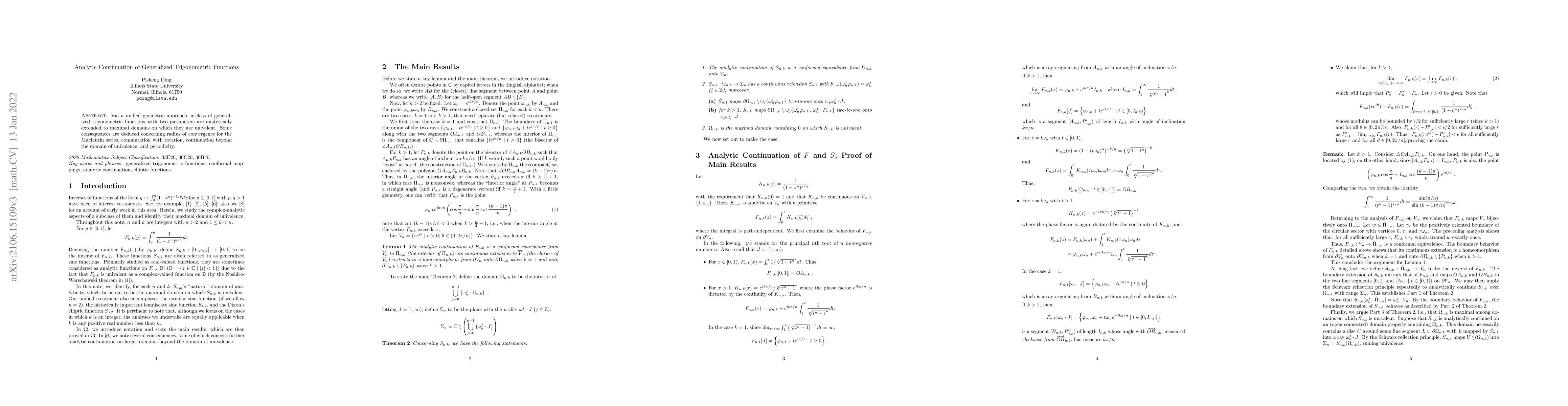 Thumbnail for Analytic Continuation of Generalized Trigonometric Functions