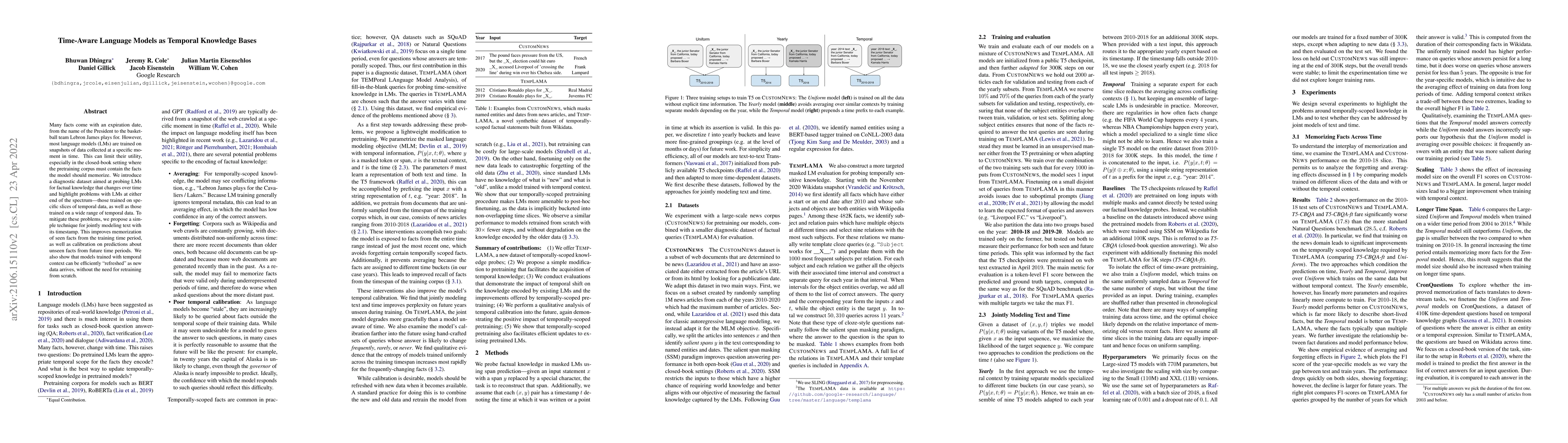 Thumbnail for Time-Aware Language Models as Temporal Knowledge Bases