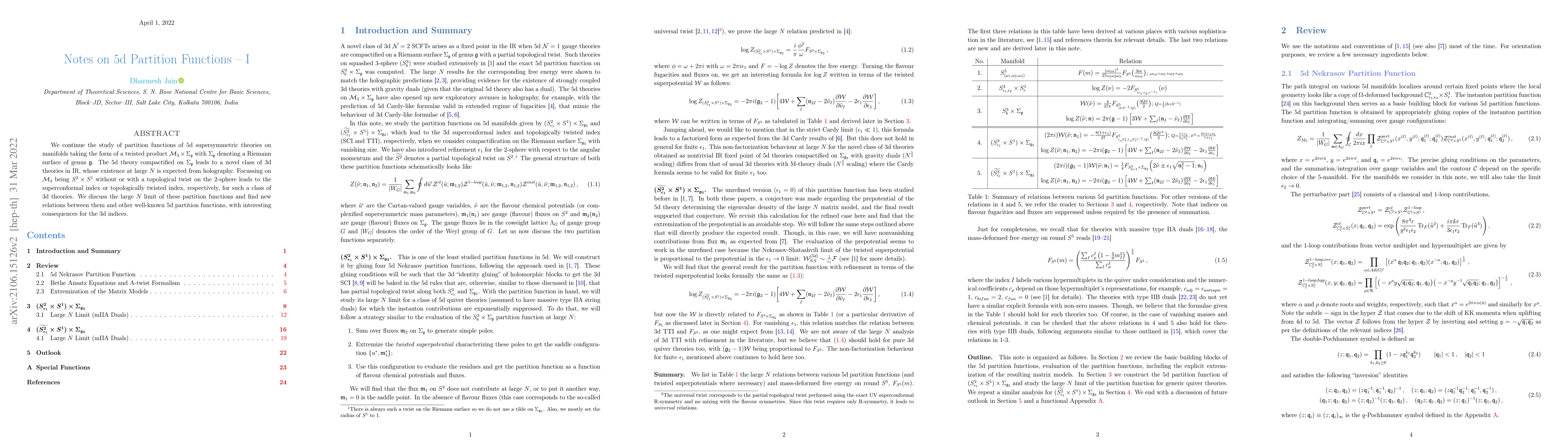 Thumbnail for Notes on 5d Partition Functions - I