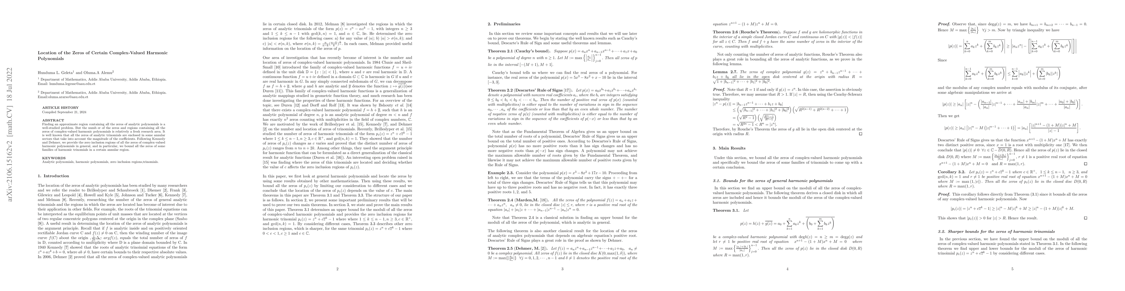 Thumbnail for Location of the Zeros of Certain Complex-Valued Harmonic Polynomials