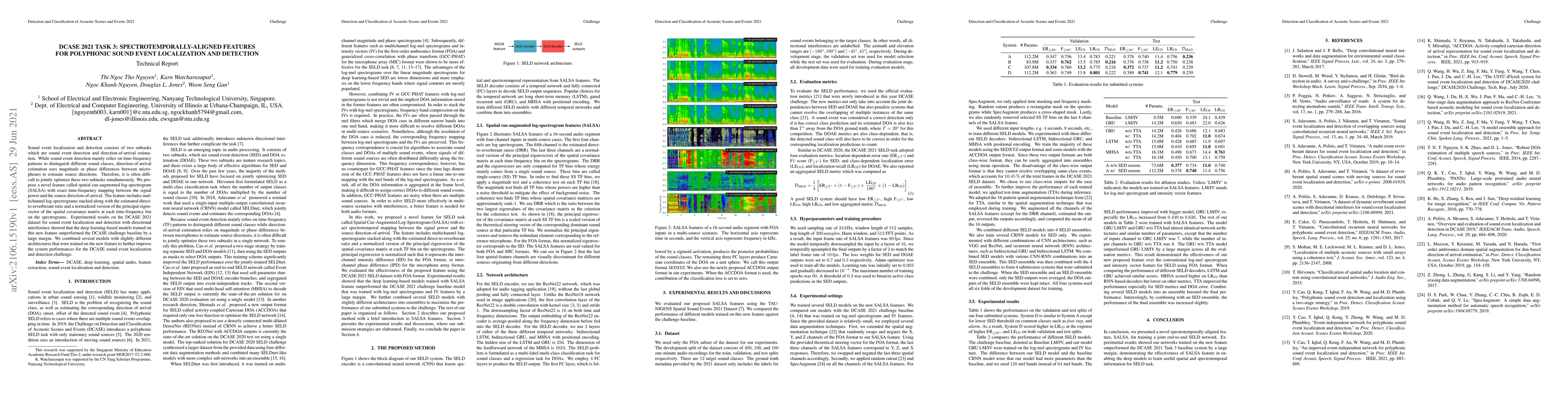 Thumbnail for DCASE 2021 Task 3: Spectrotemporally-aligned Features for Polyphonic
  Sound Event Localization and Detection