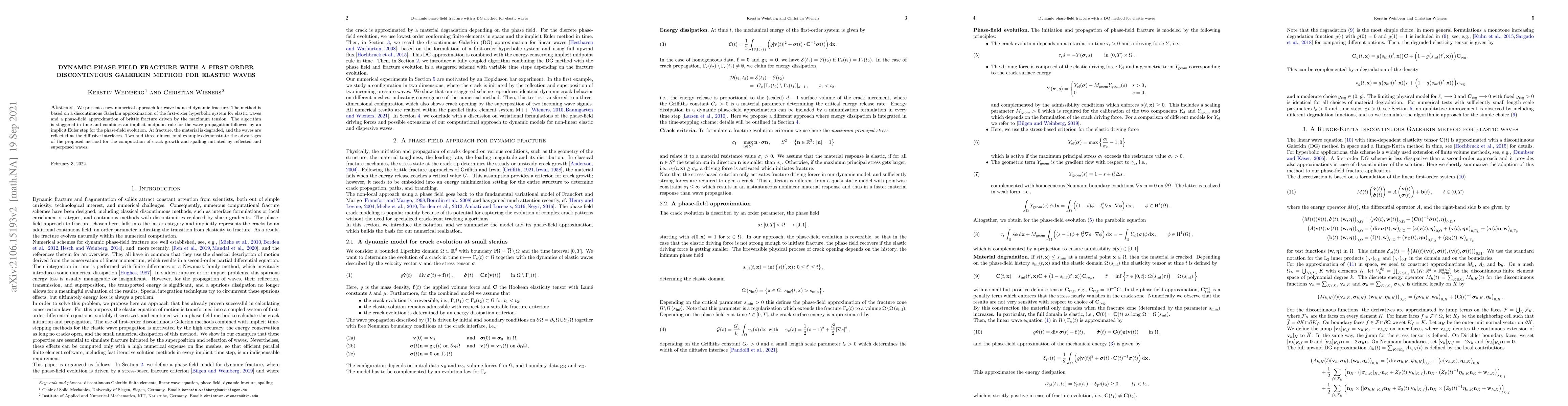 Thumbnail for Dynamic phase-field fracture with a first-order discontinuous Galerkin
  method for elastic waves