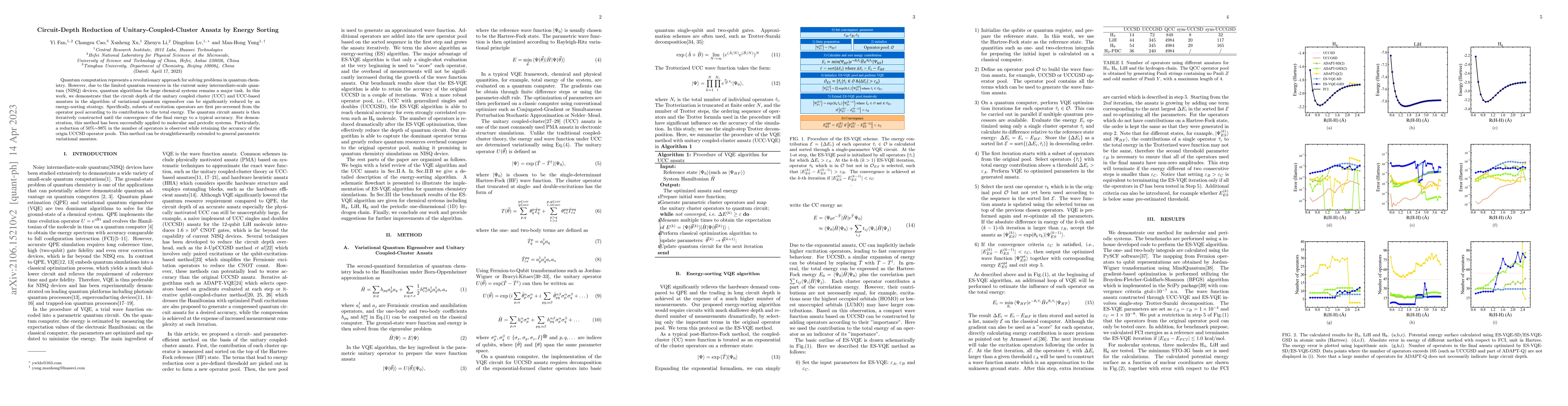 Thumbnail for Circuit-Depth Reduction of Unitary-Coupled-Cluster Ansatz by Energy
  Sorting