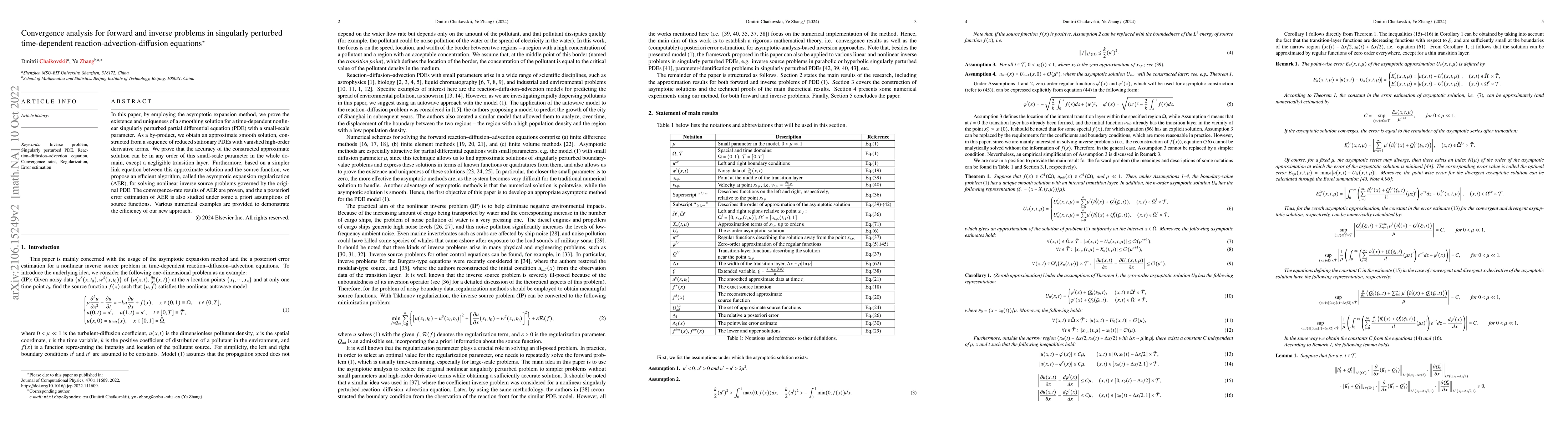 Thumbnail for Convergence analysis for forward and inverse problems in singularly
  perturbed time-dependent reaction-advection-diffusion equations