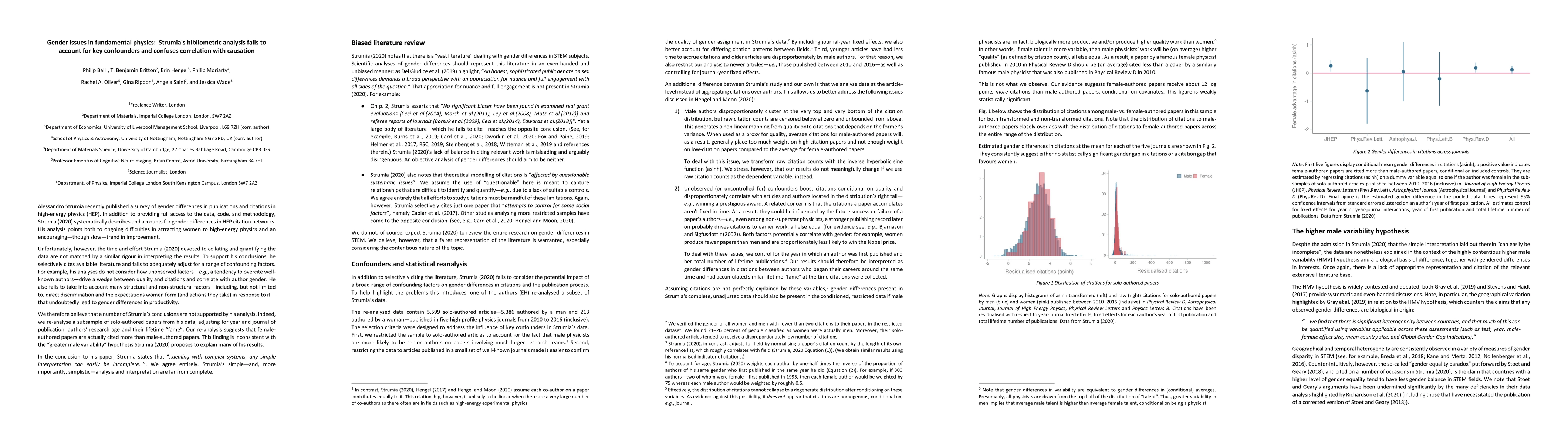Thumbnail for Gender issues in fundamental physics: Strumia's bibliometric analysis
  fails to account for key confounders and confuses correlation with causation