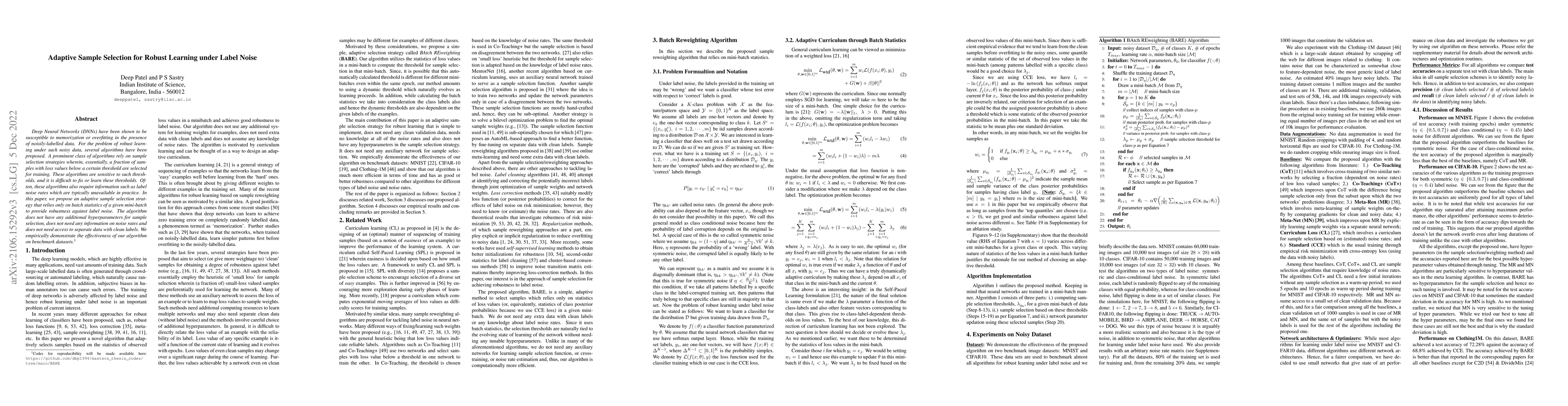 Thumbnail for Adaptive Sample Selection for Robust Learning under Label Noise