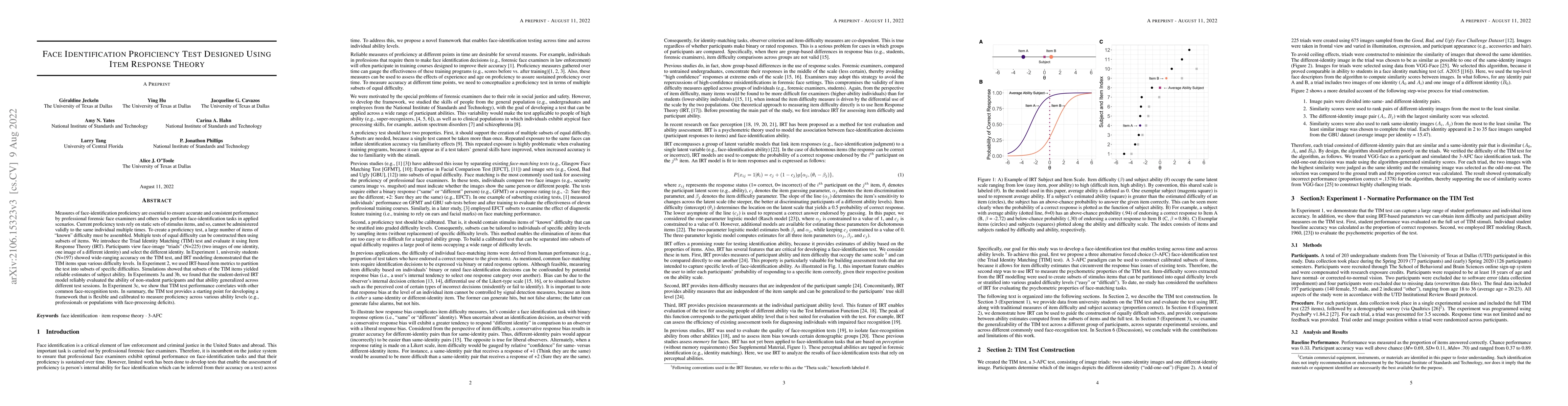 Thumbnail for Face Identification Proficiency Test Designed Using Item Response Theory
