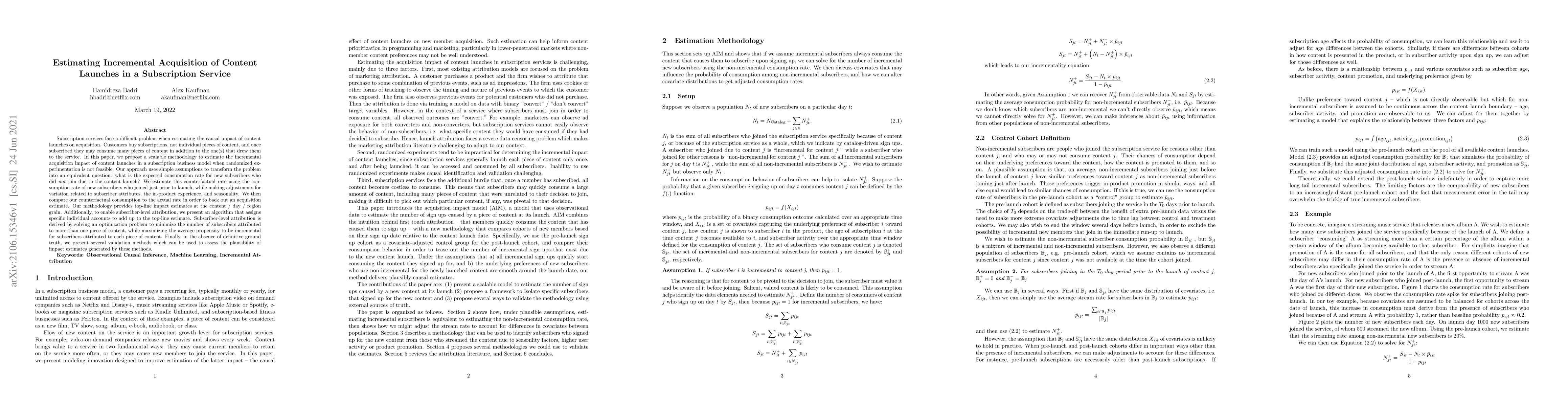 Thumbnail for Estimating Incremental Acquisition of Content Launches in a Subscription
  Service