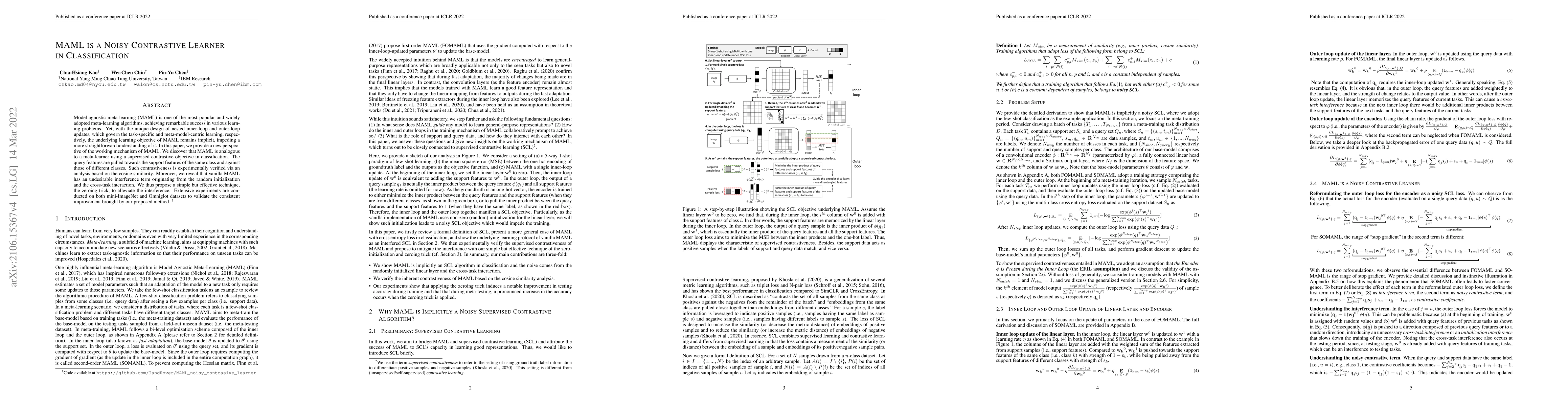 Thumbnail for MAML is a Noisy Contrastive Learner in Classification