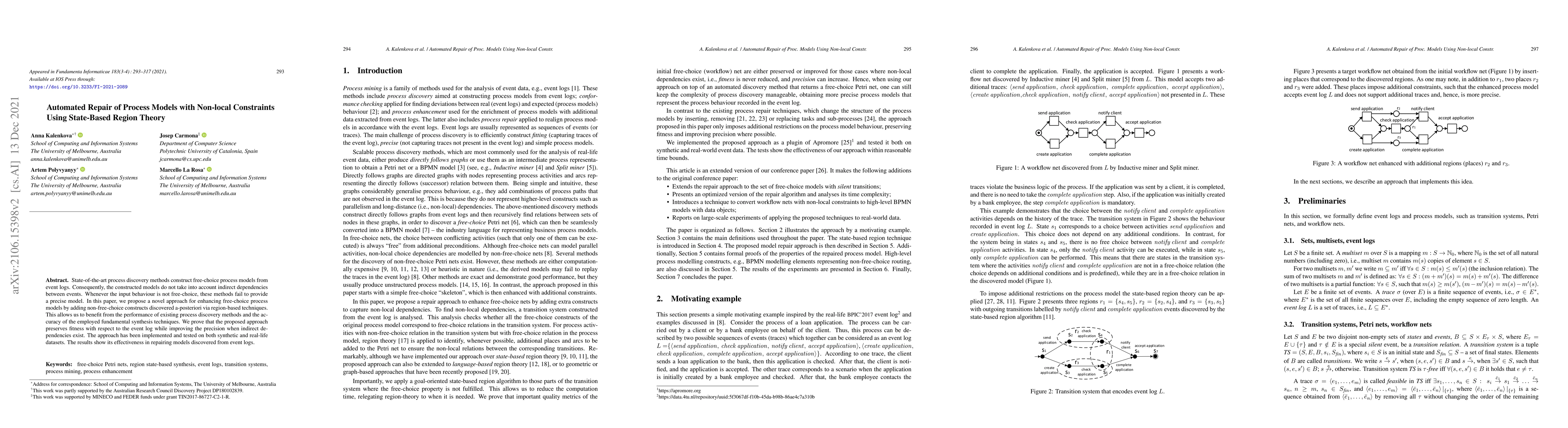Thumbnail for Automated Repair of Process Models with Non-Local Constraints Using
  State-Based Region Theory