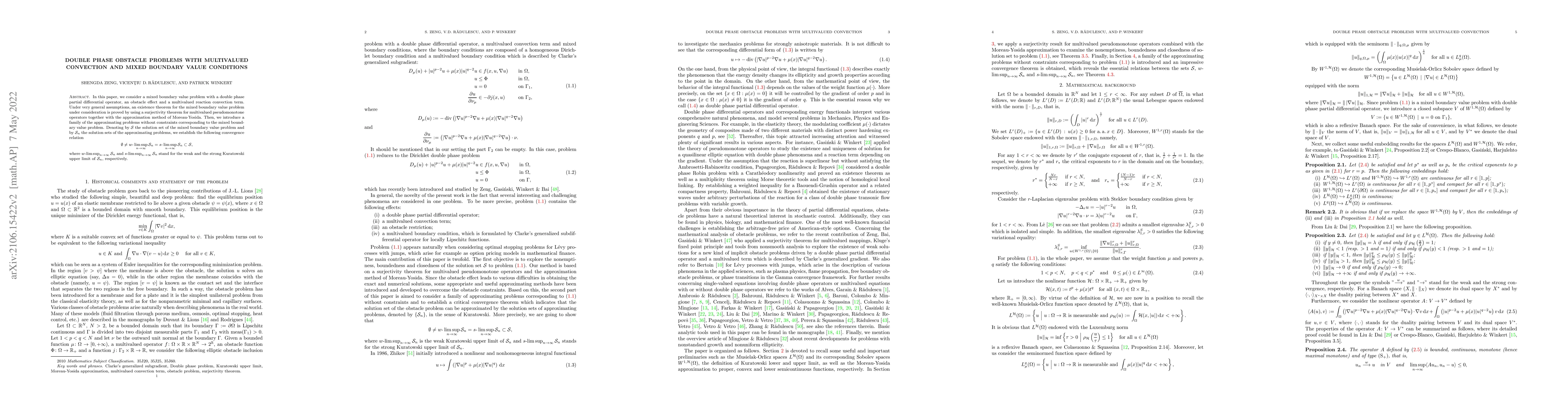 Thumbnail for Double phase obstacle problems with multivalued convection and mixed
  boundary value conditions