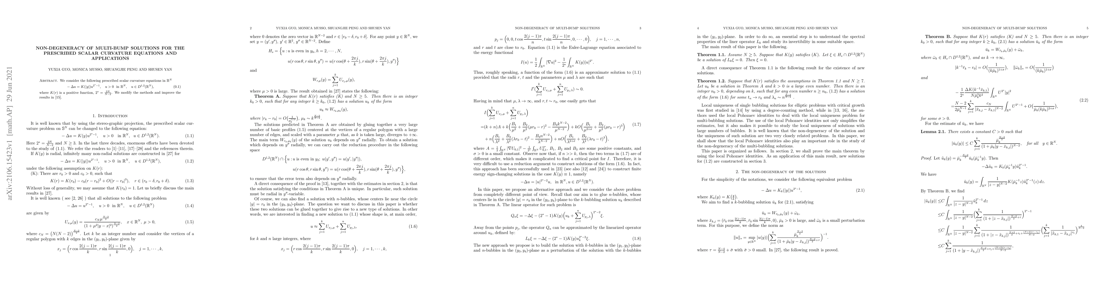 Thumbnail for Non-degeneracy of multi-bump solutions for the prescribed scalar
  curvature equations and applications