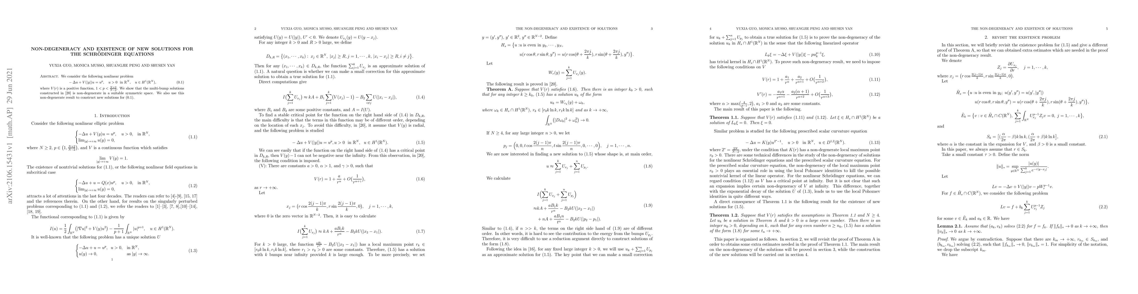 Thumbnail for Non-degeneracy and existence of new solutions for the Schr\"odinger
  equations