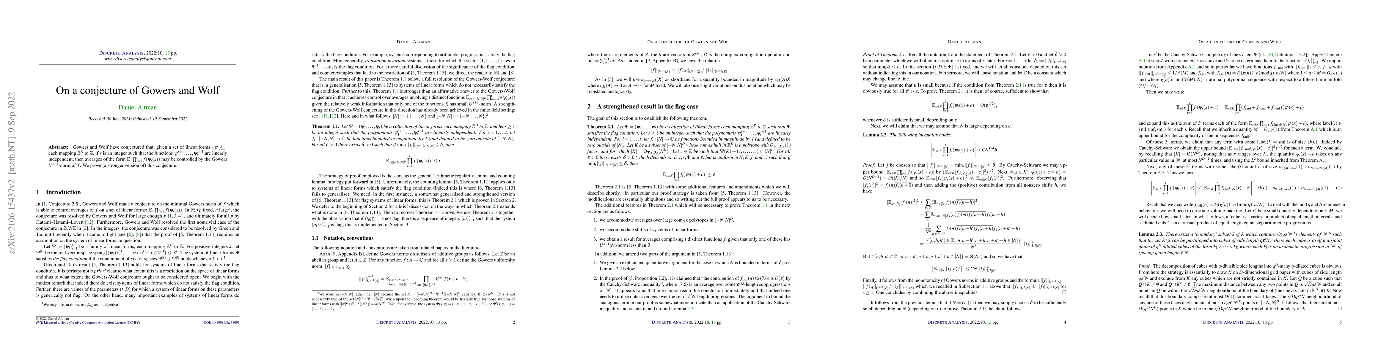 Thumbnail for On a conjecture of Gowers and Wolf