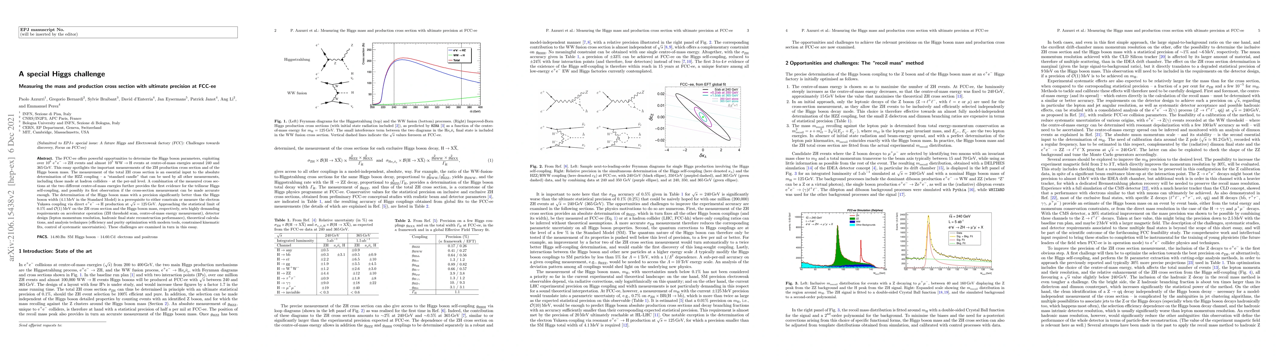 Thumbnail for A special Higgs challenge: Measuring the mass and production cross
  section with ultimate precision at FCC-ee