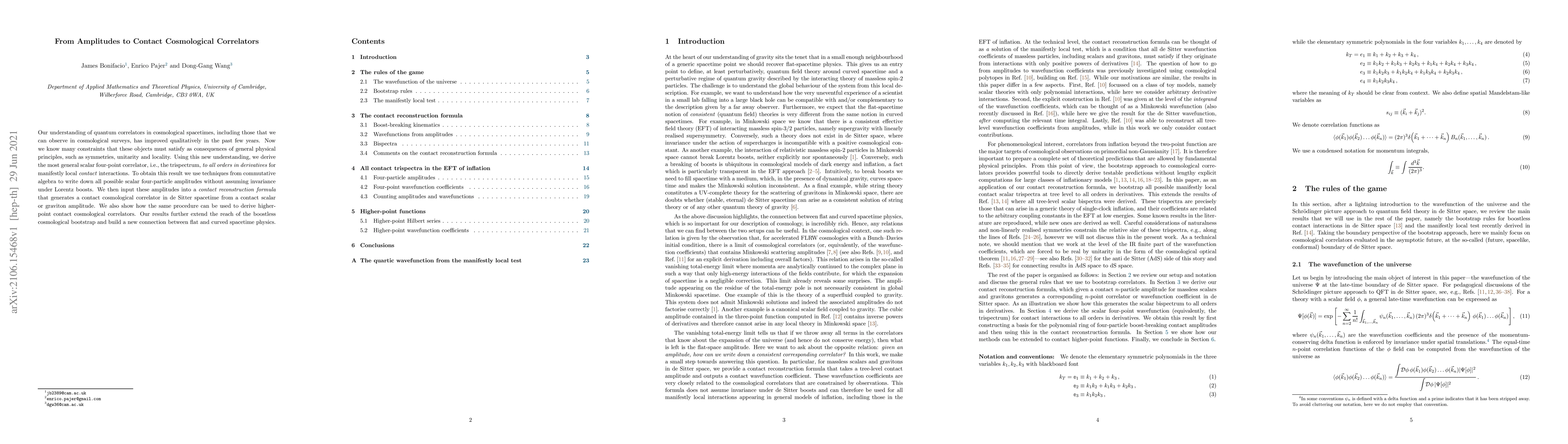 Thumbnail for From Amplitudes to Contact Cosmological Correlators