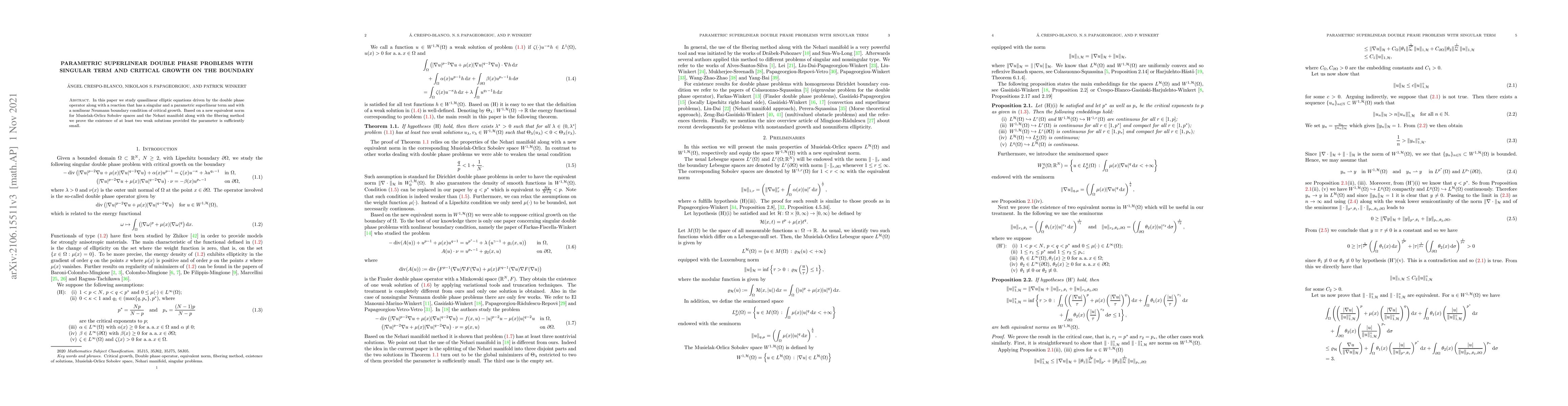 Thumbnail for Parametric superlinear double phase problems with singular term and
  critical growth on the boundary