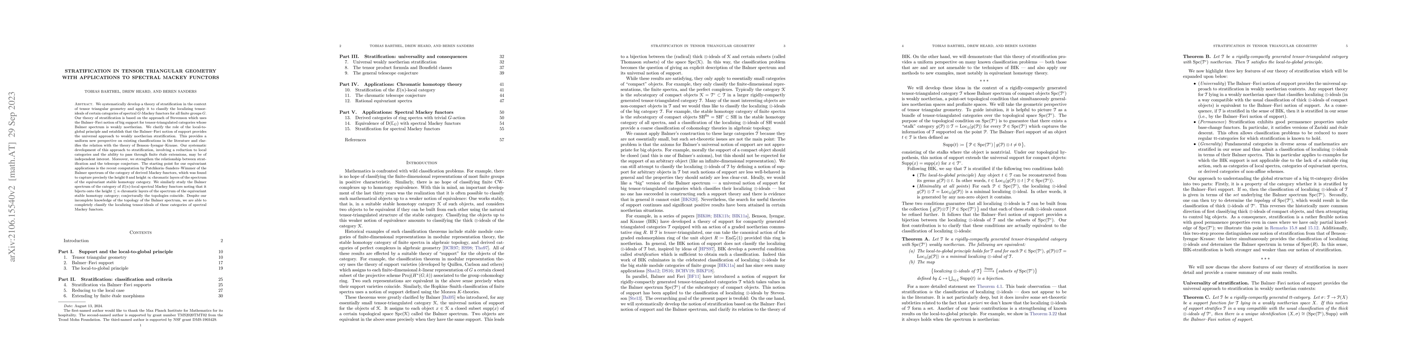 Thumbnail for Stratification in tensor triangular geometry with applications to
  spectral Mackey functors