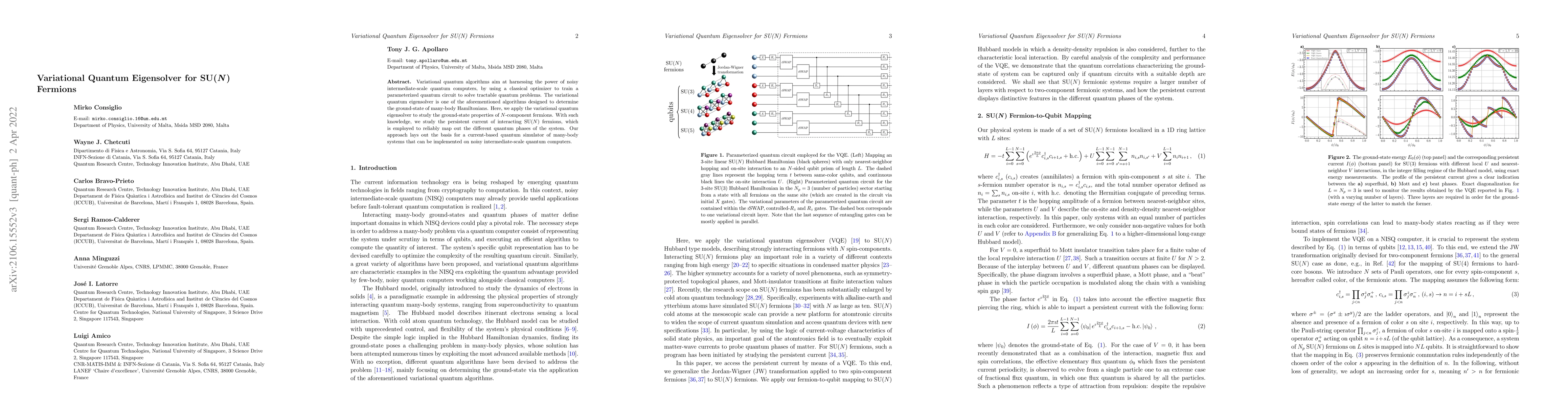 Thumbnail for Variational Quantum Eigensolver for SU($N$) Fermions