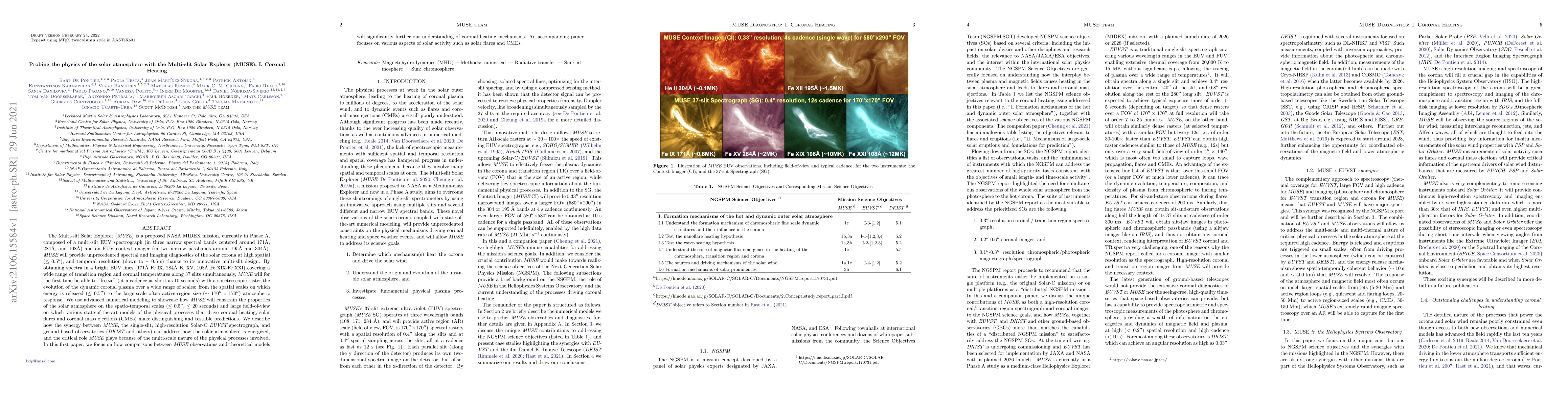 Thumbnail for Probing the physics of the solar atmosphere with the Multi-slit Solar
  Explorer (MUSE): I. Coronal Heating