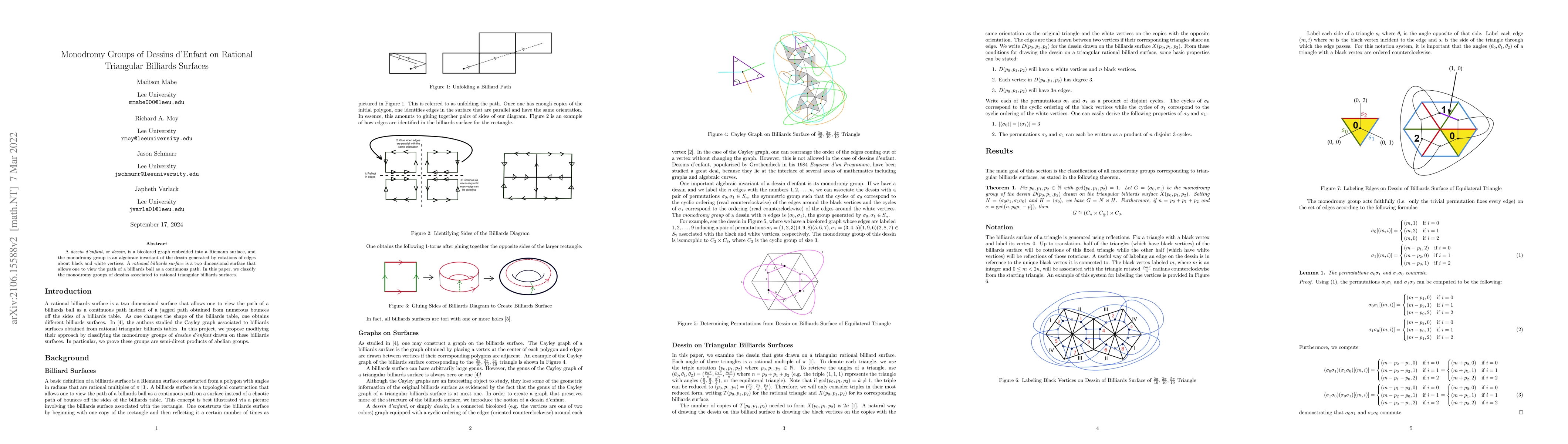 Thumbnail for Monodromy Groups of Dessins d'Enfant on Rational Triangular Billiards
  Surfaces
