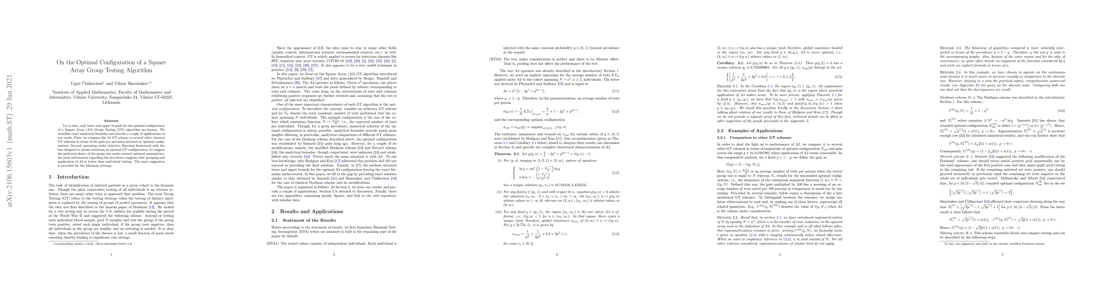 Thumbnail for On the Optimal Configuration of a Square Array Group Testing Algorithm