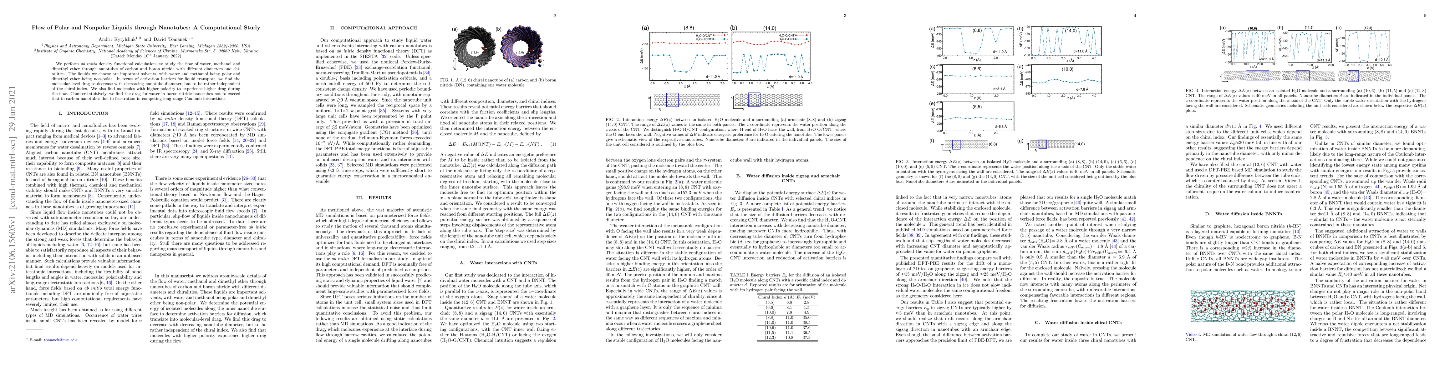 Thumbnail for Flow of Polar and Nonpolar Liquids through Nanotubes: A Computational
  Study