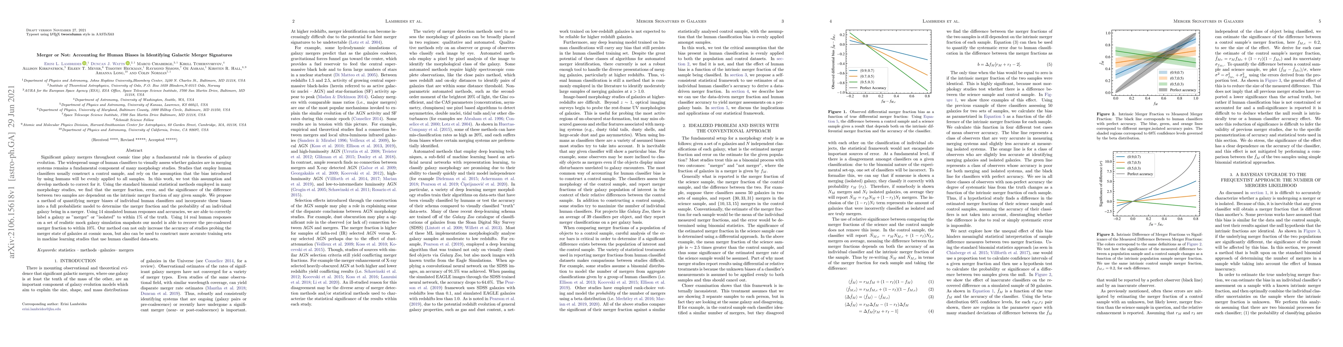 Thumbnail for Merger or Not: Accounting for Human Biases in Identifying Galactic
  Merger Signatures