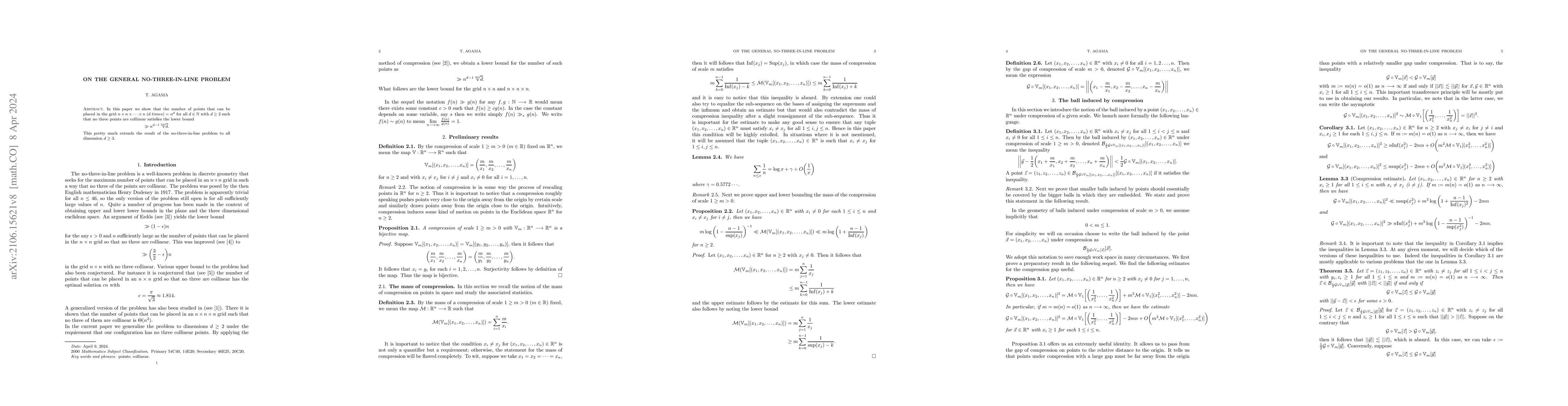 Thumbnail for On the general no-three-in-line problem