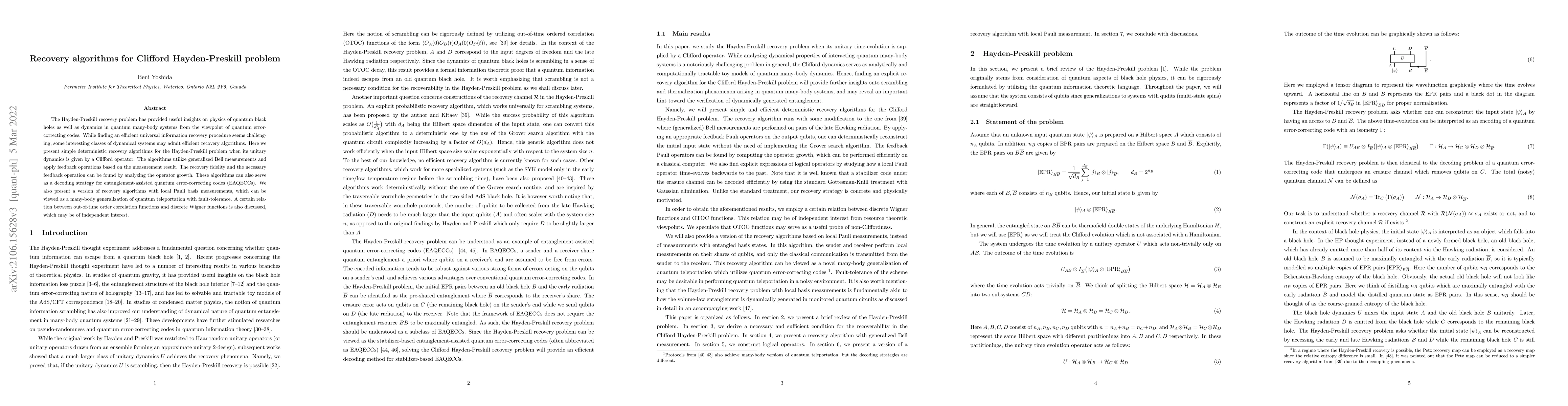 Thumbnail for Recovery algorithms for Clifford Hayden-Preskill problem