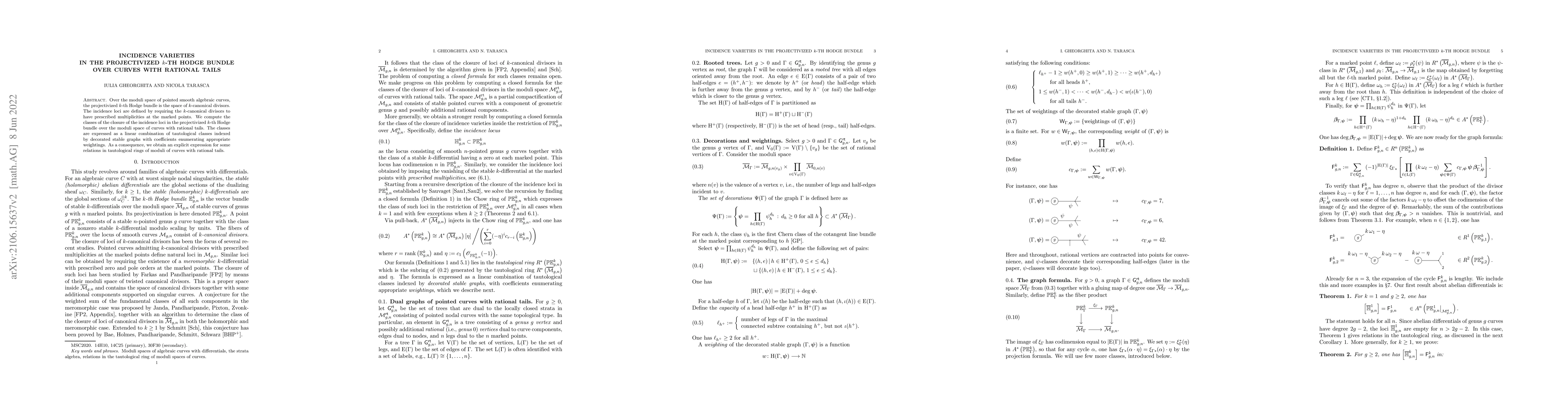 Thumbnail for Incidence varieties in the projectivized $k$-th Hodge bundle over curves
  with rational tails
