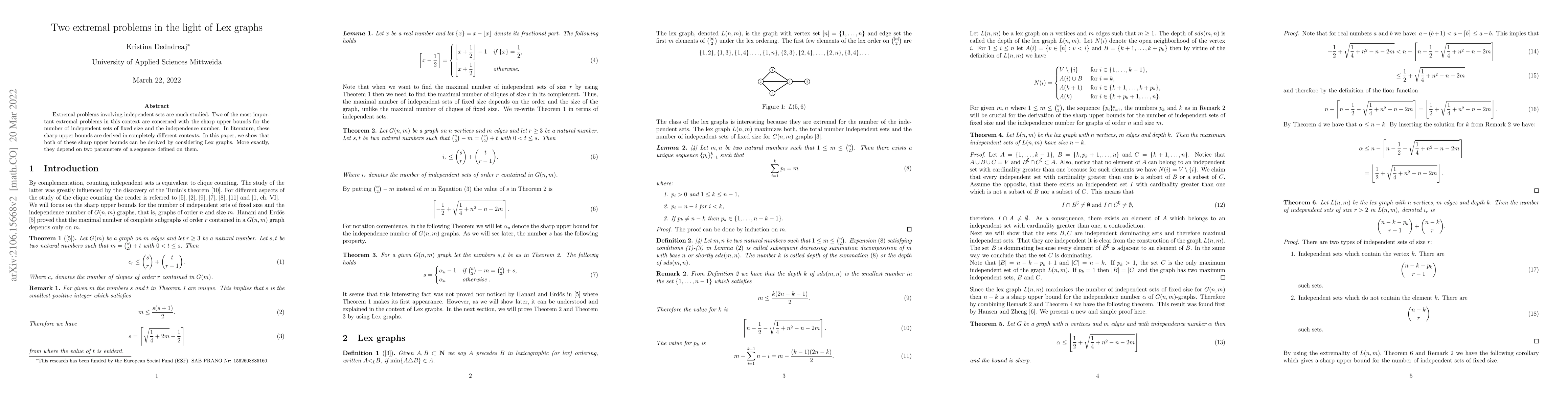Thumbnail for Two extremal problems in the light of Lex graphs