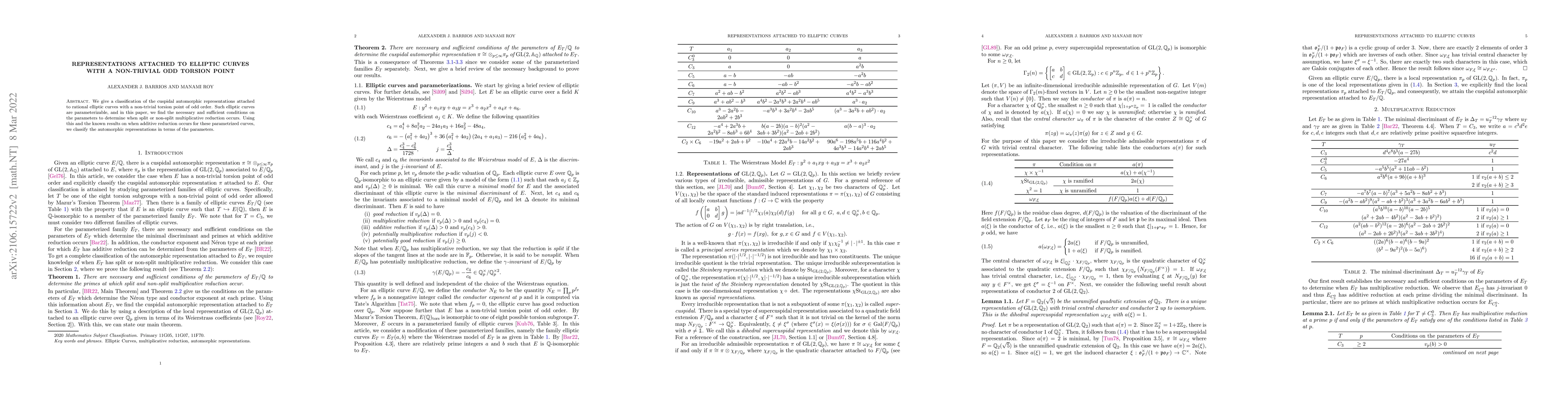 Thumbnail for Representations attached to elliptic curves with a non-trivial odd
  torsion point