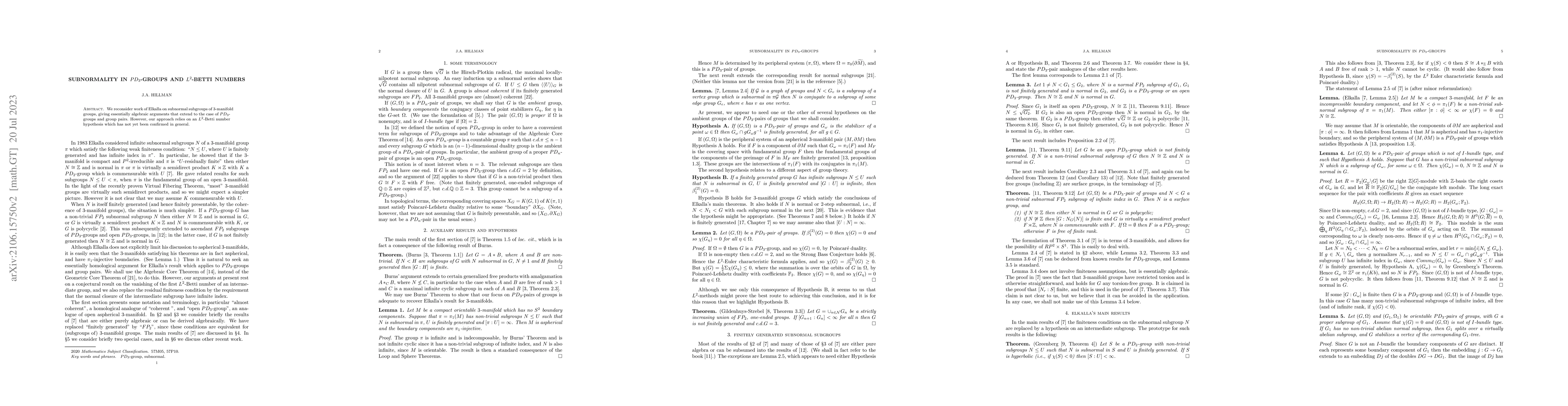 Thumbnail for Subnormality in $PD_3$-groups and $L^2$-Betti numbers