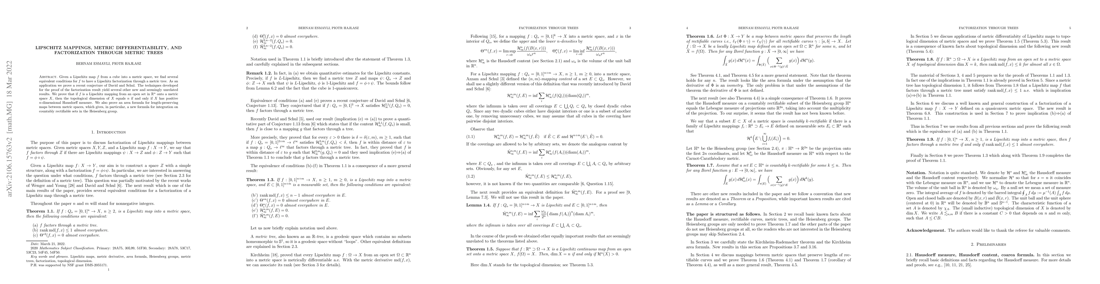 Thumbnail for Lipschitz mappings, metric differentiability, and factorization through
  metric trees