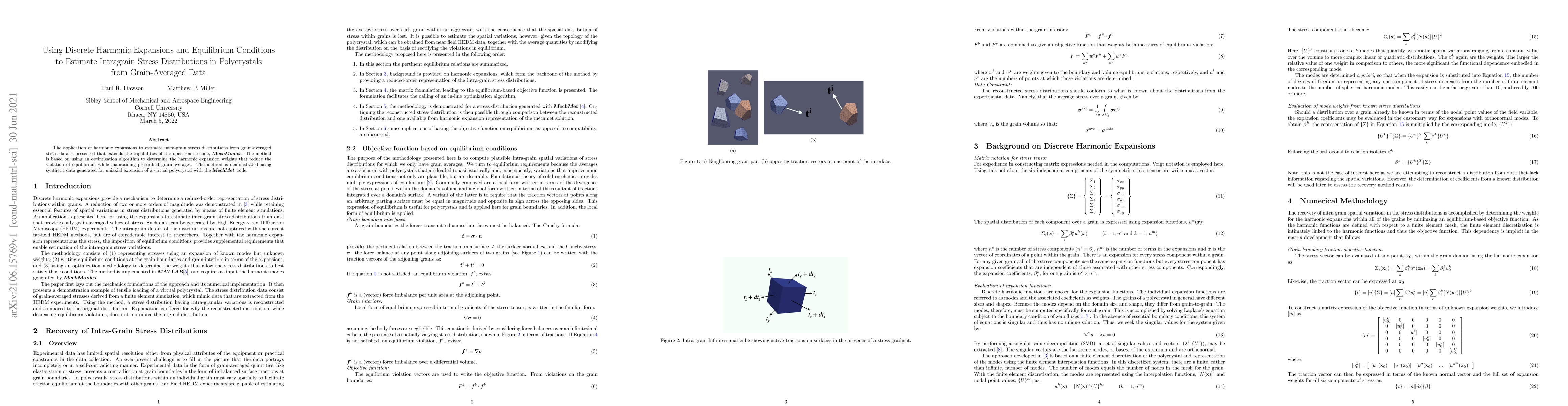 Thumbnail for Using Discrete Harmonic Expansions and Equilibrium Conditions to
  Estimate Intragrain Stress Distributions in Polycrystals from Grain-Averaged
  Data