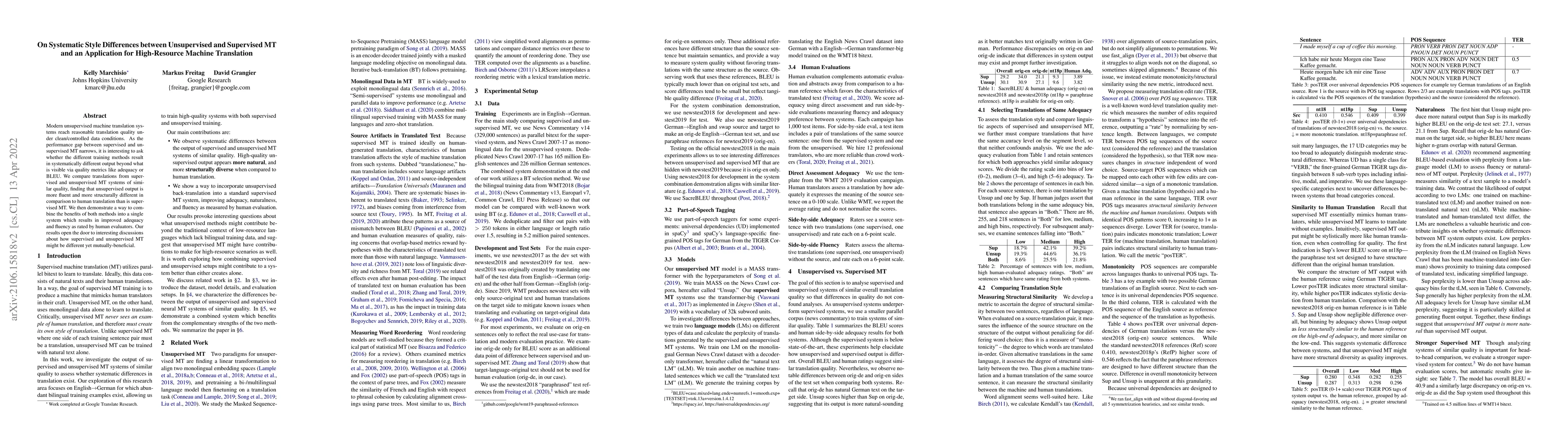 Thumbnail for On Systematic Style Differences between Unsupervised and Supervised MT
  and an Application for High-Resource Machine Translation