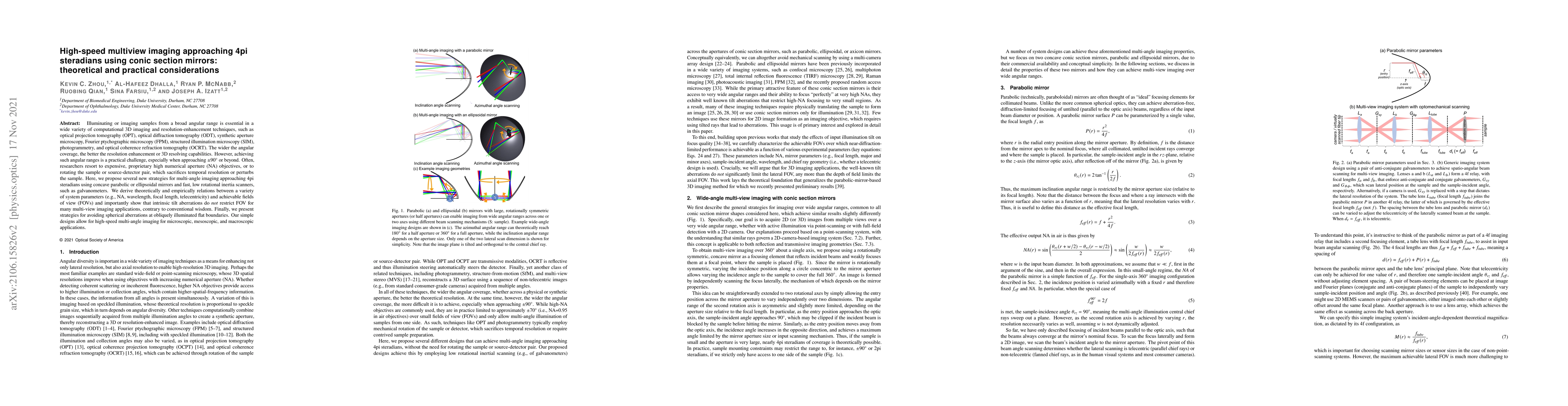 Thumbnail for High-speed multiview imaging approaching 4pi steradians using conic
  section mirrors: theoretical and practical considerations