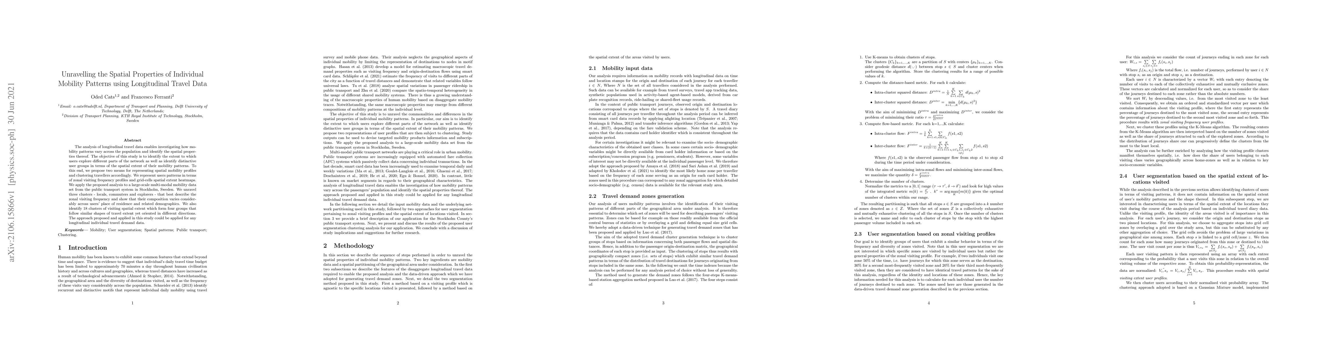 Thumbnail for Unravelling the Spatial Properties of Individual Mobility Patterns using
  Longitudinal Travel Data