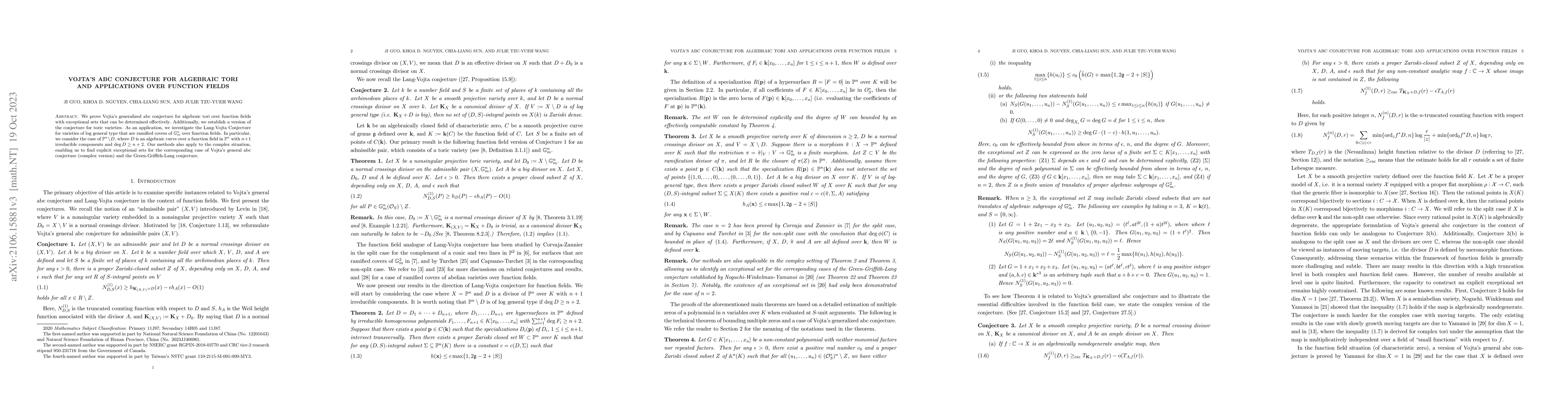 Thumbnail for Vojta's abc Conjecture for algebraic tori and applications over function
  fields