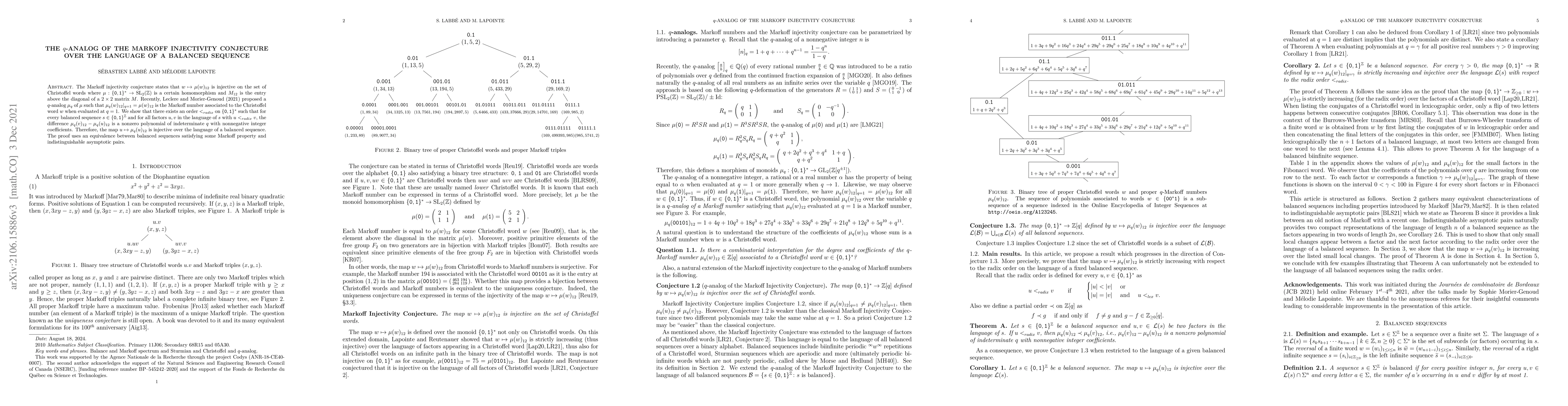 Thumbnail for The $q$-analog of the Markoff injectivity conjecture over the language
  of a balanced sequence