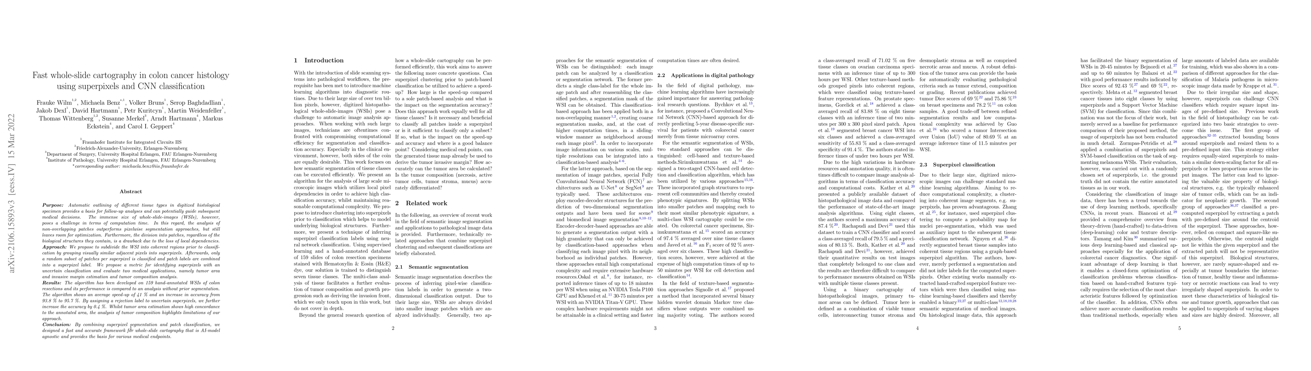 Thumbnail for Fast whole-slide cartography in colon cancer histology using superpixels
  and CNN classification