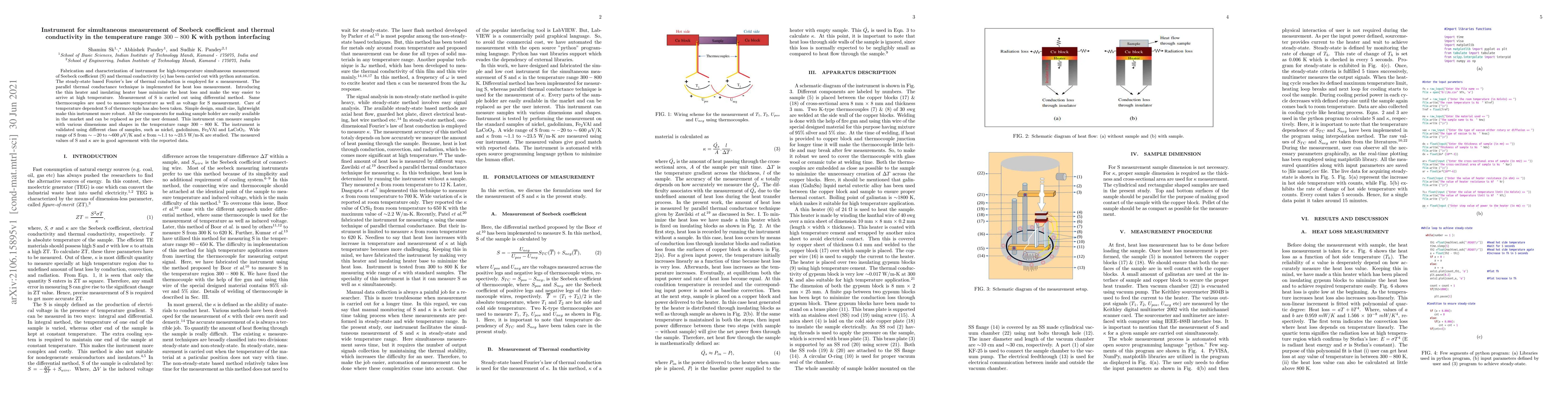 Thumbnail for Instrument for simultaneous measurement of Seebeck coefficient and
  thermal conductivity in the temperature range 300-800 K with python
  interfacing