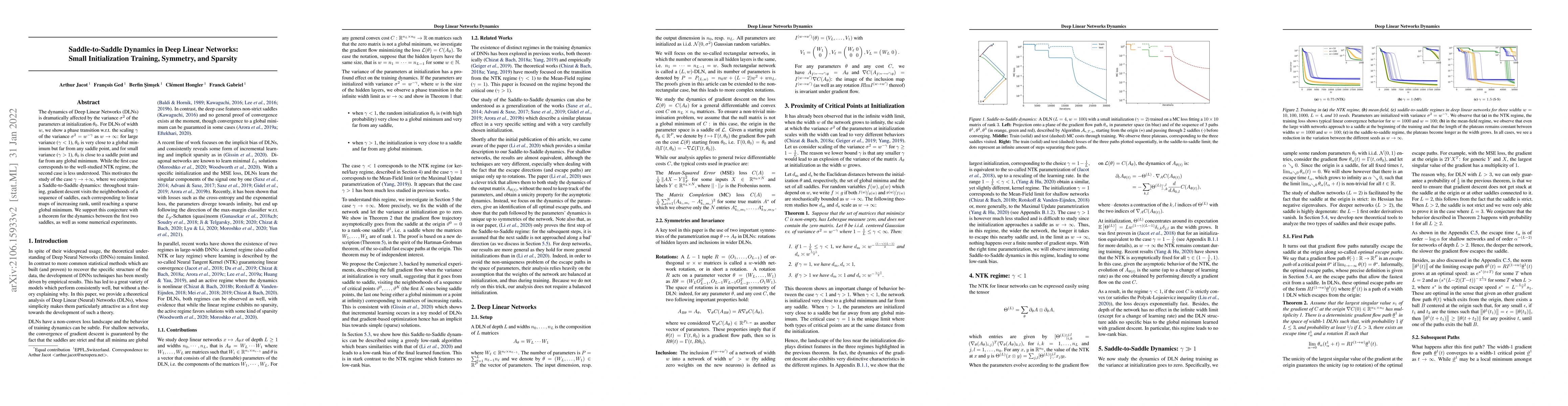 Thumbnail for Saddle-to-Saddle Dynamics in Deep Linear Networks: Small Initialization
  Training, Symmetry, and Sparsity
