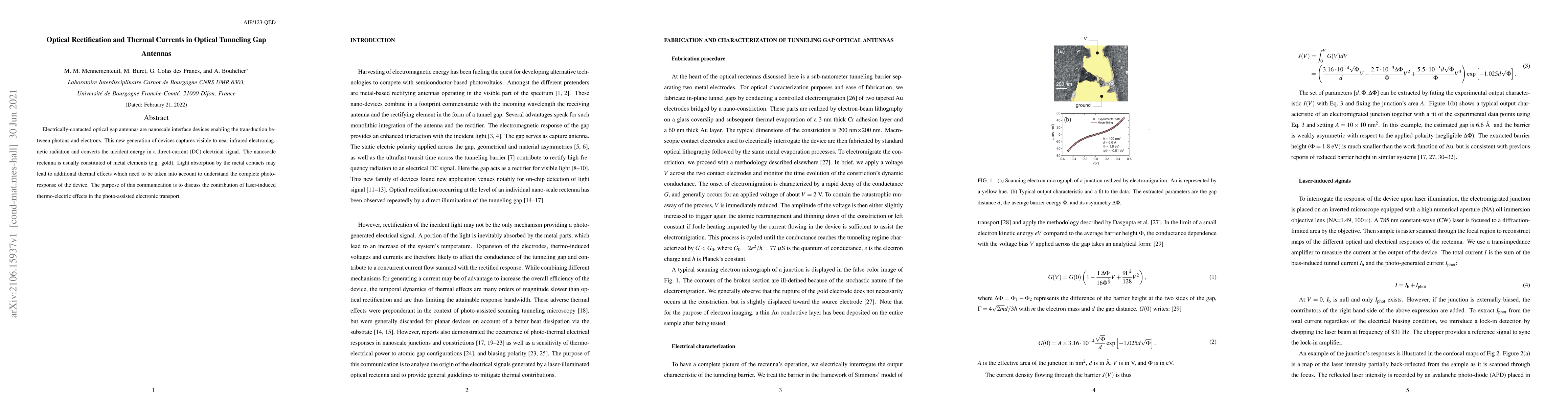 Thumbnail for Optical Rectification and Thermal Currents in Optical Tunneling Gap
  Antennas