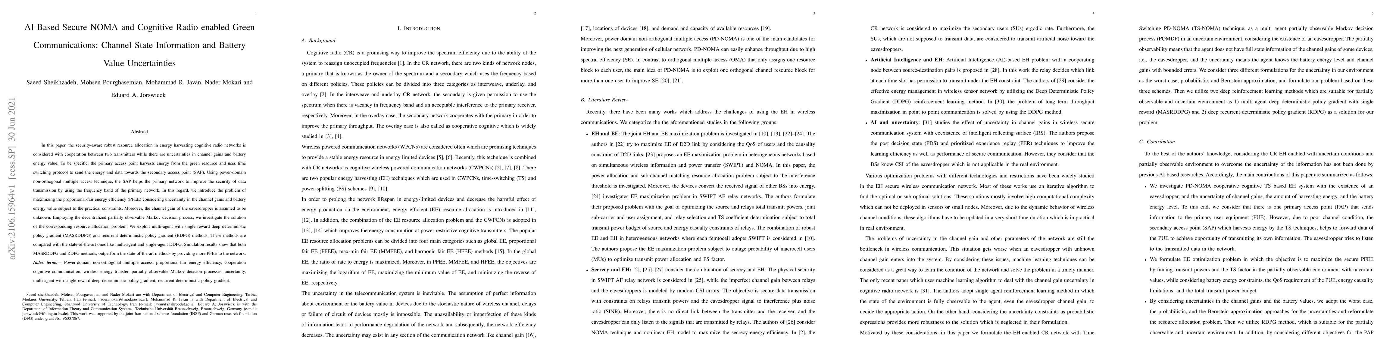 Thumbnail for AI-Based Secure NOMA and Cognitive Radio enabled Green Communications:
  Channel State Information and Battery Value Uncertainties